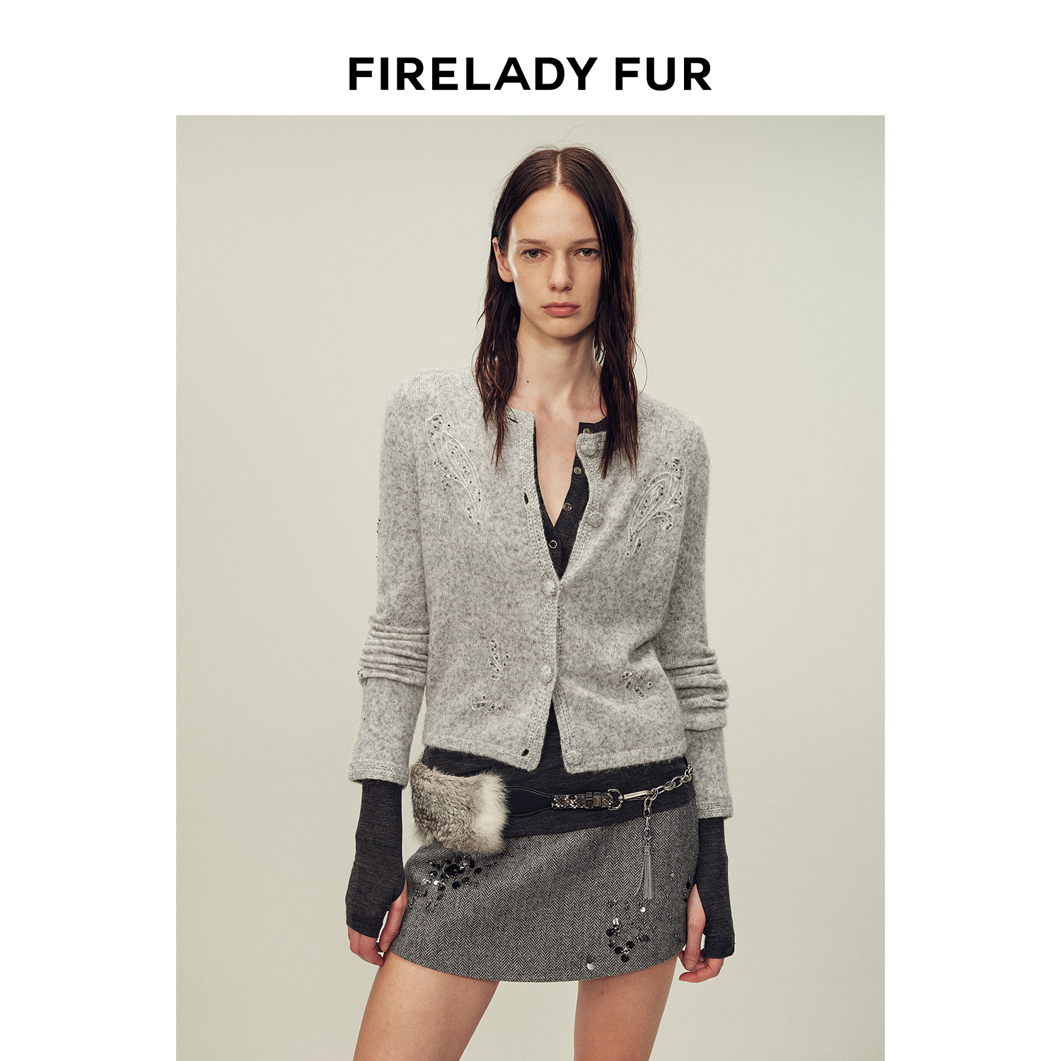 付智恩 春日情诗 MIU系羊毛绣花圆领针织开衫