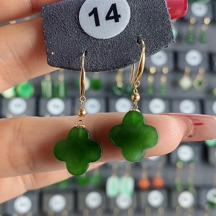 和田玉耳饰18K金镶嵌