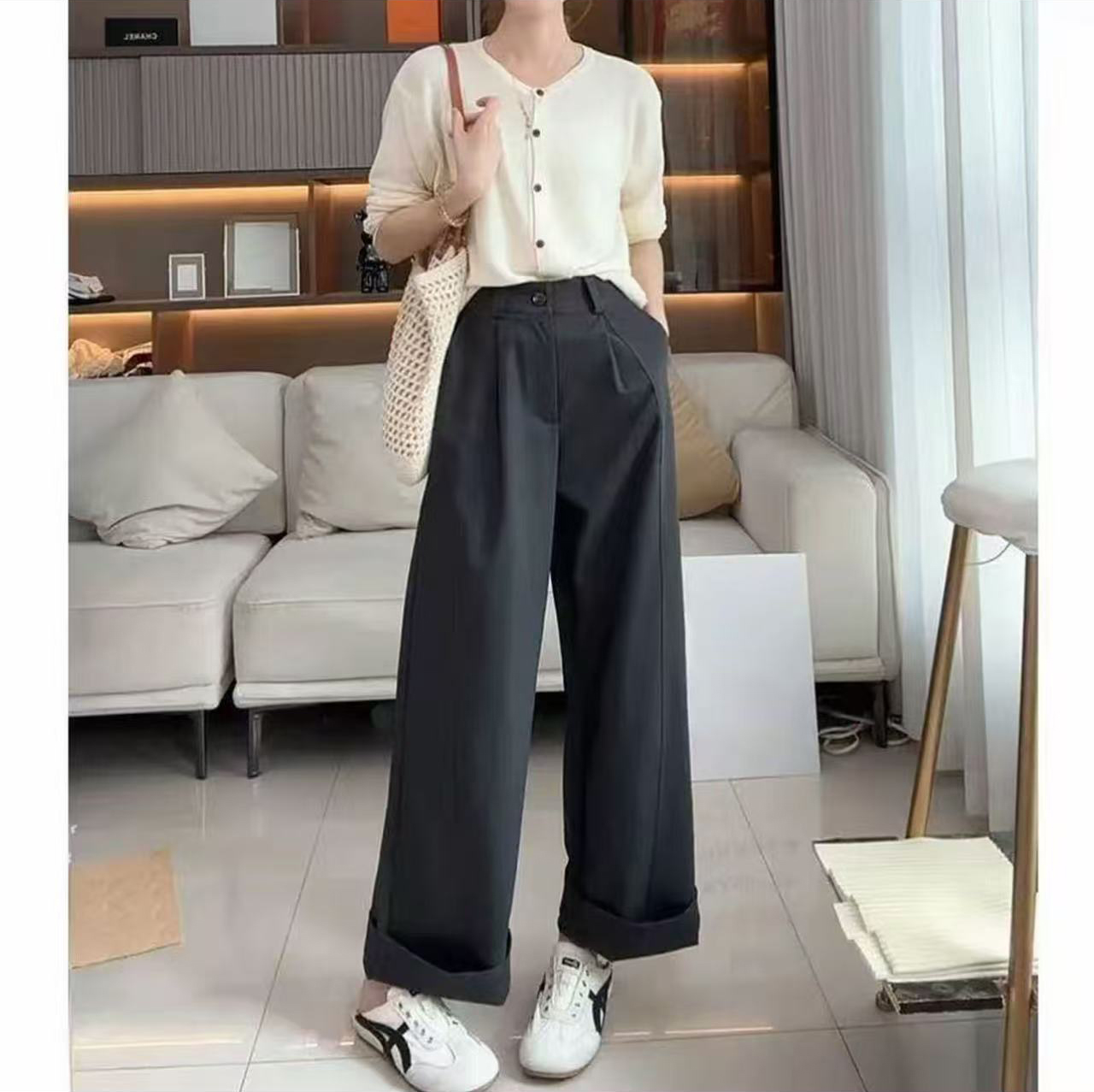 钛金棉新款女装2025早秋季立体剪裁长裤阔腿裤百搭休闲裤子女M