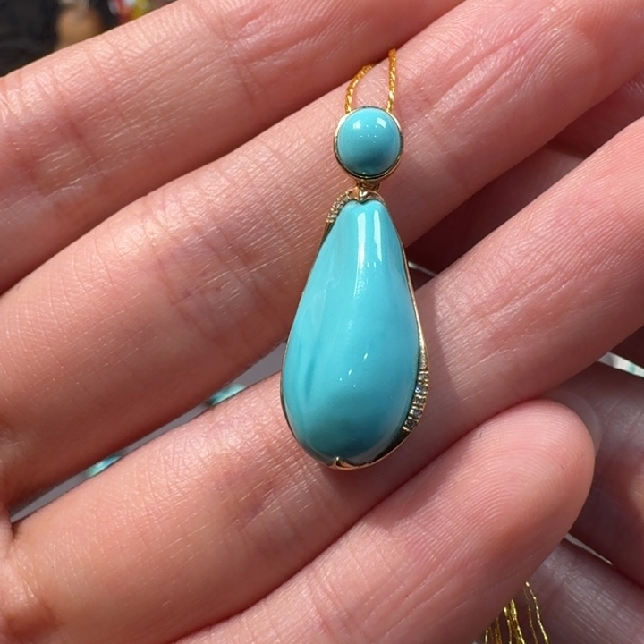 绿松石18K金镶嵌吊坠(不含链)