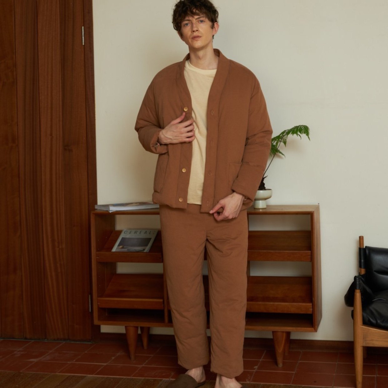 【小薇专属】朵朵可可252-440男立领纯色羽绒保暖家居服套装