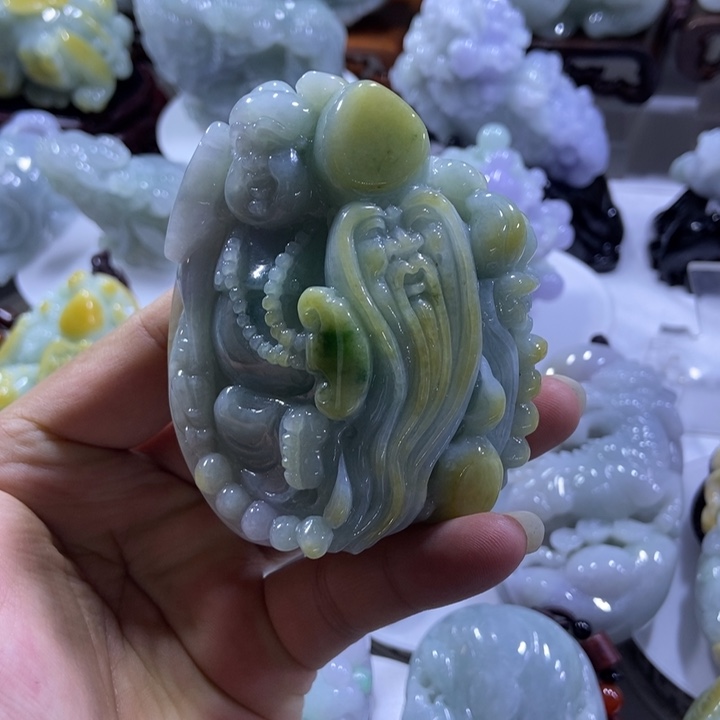 翡翠未镶嵌把件福寿双全