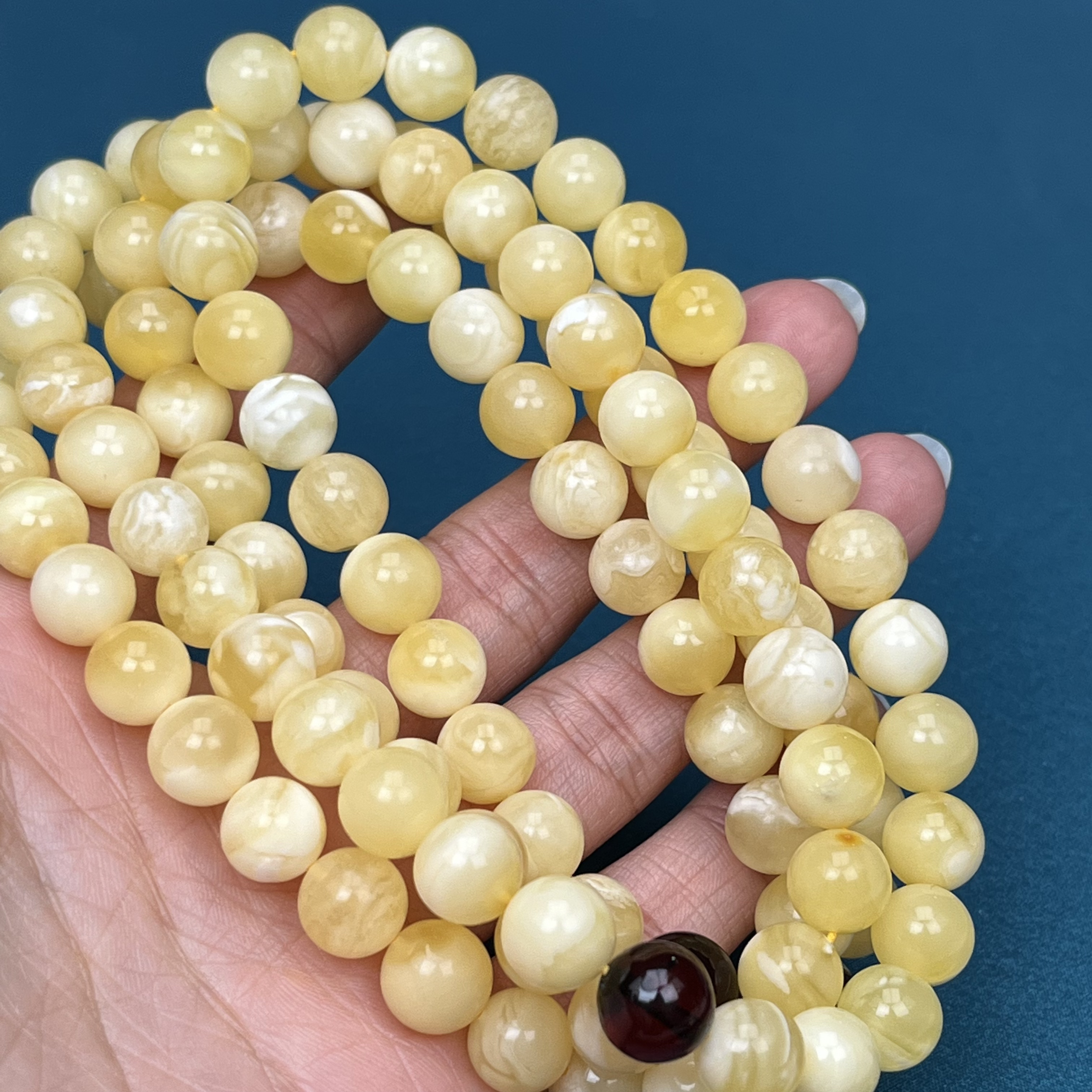 Y4772天然原矿蜜蜡 俄料白花108念珠 9mm抖音基地质检发货