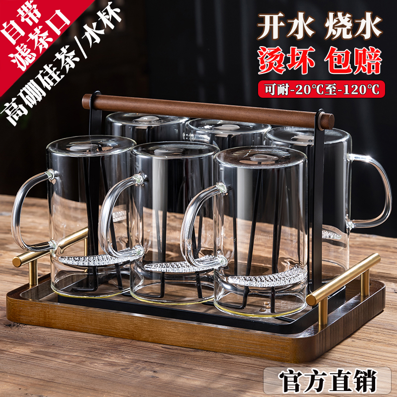 加厚耐热绿茶杯大容量喝水杯高硼硅烧水杯家用透明简约过滤玻璃杯