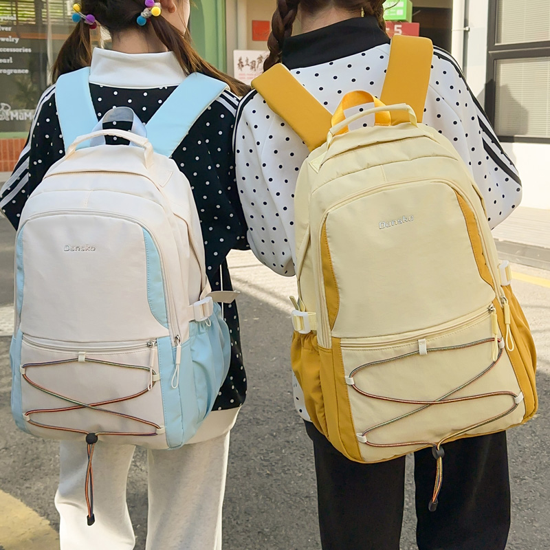 学院风日式通用初高中书包高颜值撞色交叉绳双肩包女大容量电脑包