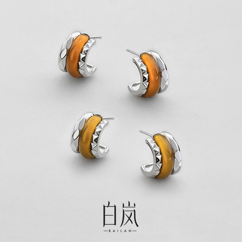 白岚落霞耳钉925银玛瑙新款轻奢小众设计简约耳环女流光风ED4352