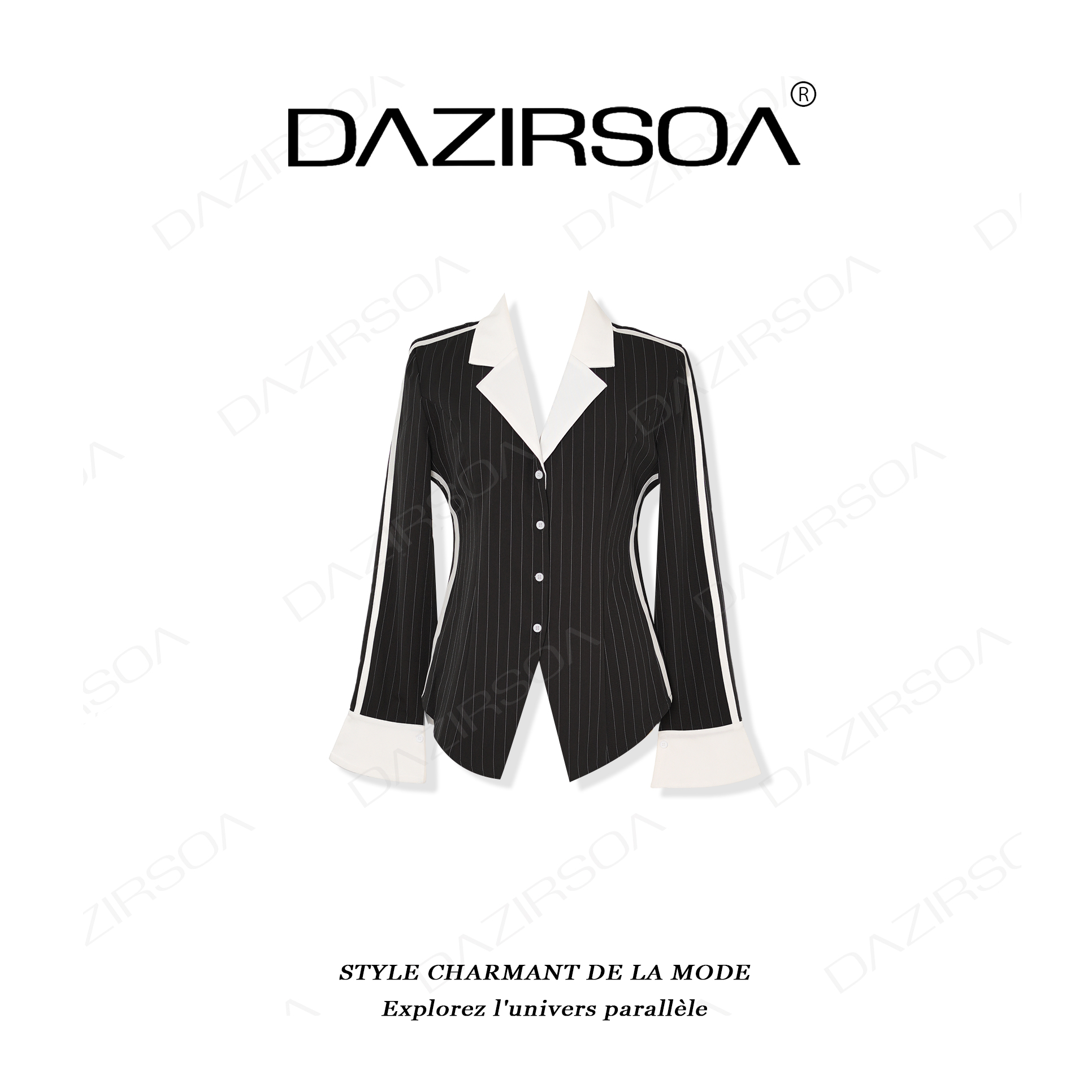 “渐生幻影”时尚百搭条纹洋气收腰衬衫上衣 X059