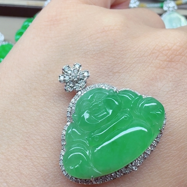 翡翠18K金镶嵌吊坠(不含链)佛