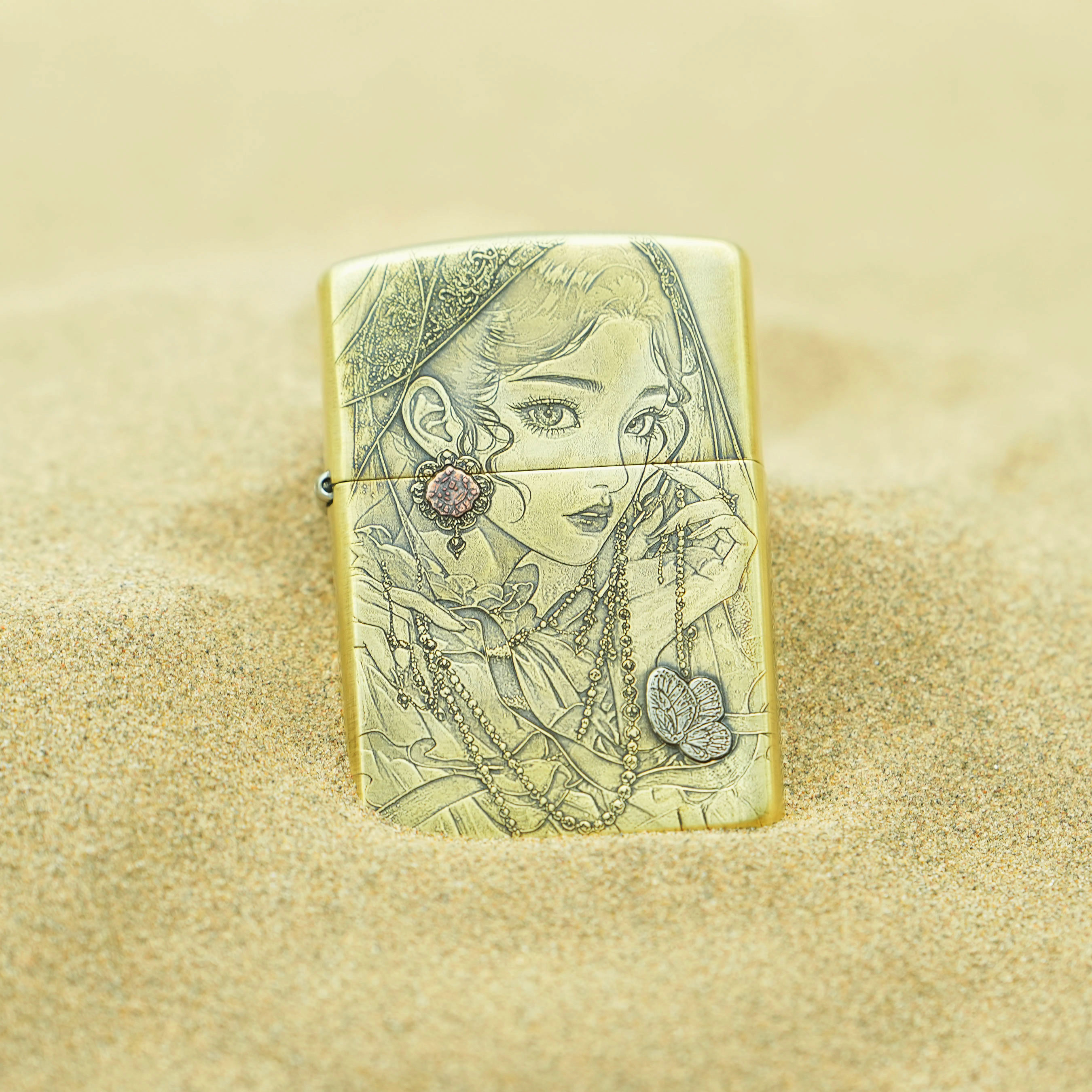 ZIPPO/之宝西域风情1代纯铜盔甲紫铜镶嵌官方正品打火机美女DYJ1