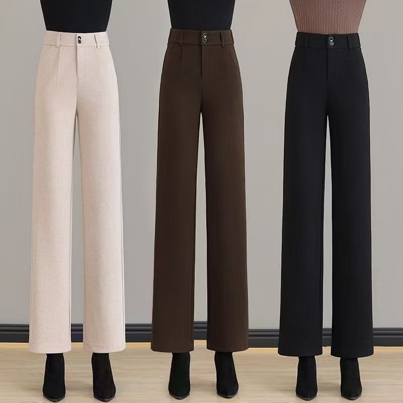 6802款2025秋冬新款显瘦高腰直筒毛呢加绒加厚百搭时尚休闲裤