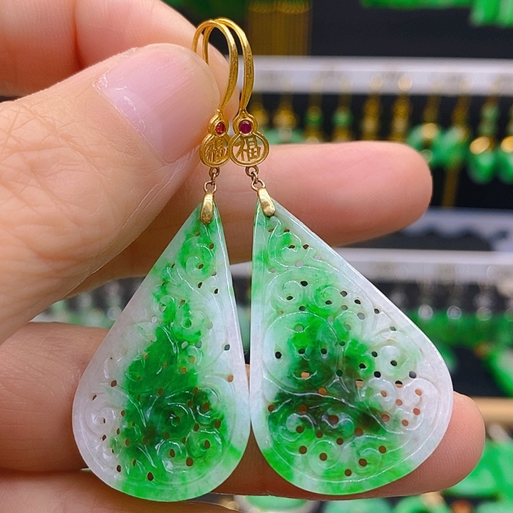 翡翠耳饰18K金镶嵌耳坠