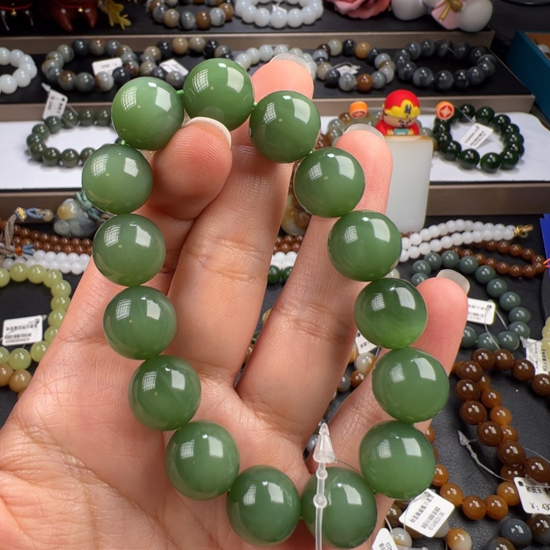 和田玉手链未镶嵌俄碧卡14 大大大漏