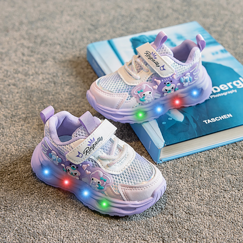 亮灯库洛米女童运动鞋春季儿童鞋双网面透气中小童公主跑步鞋带灯