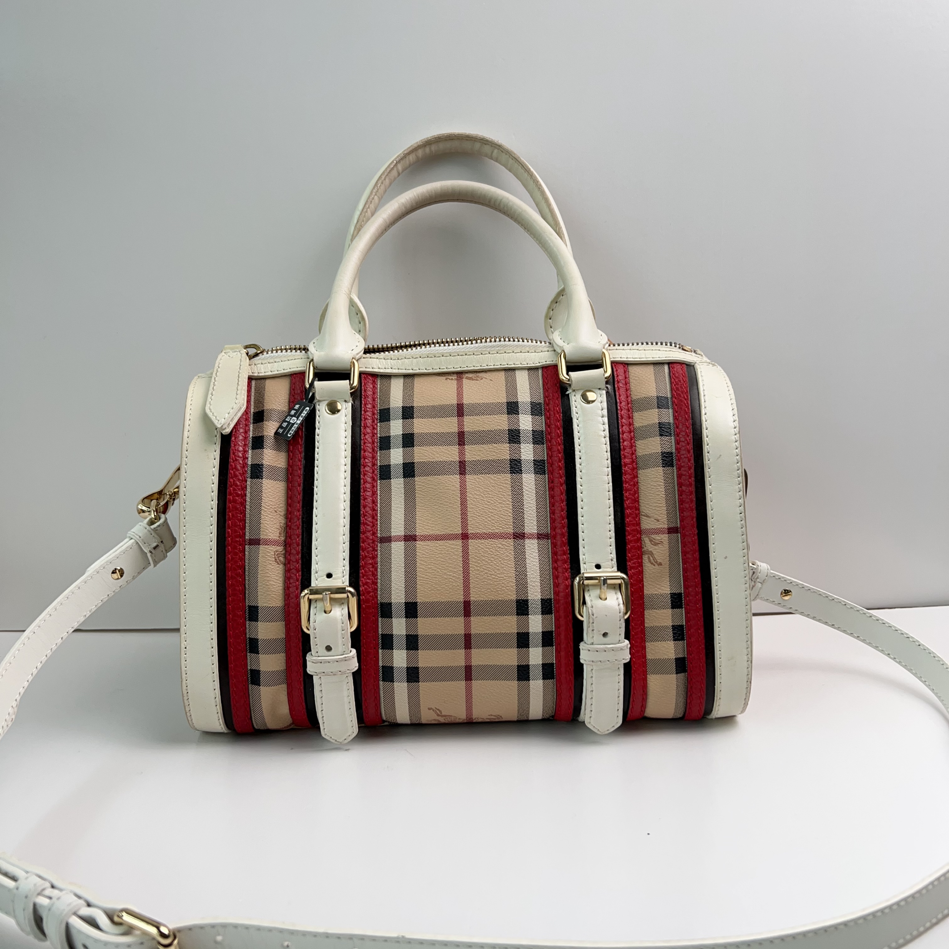 95新 BURBERRY/博柏利 博柏利格纹波士顿单肩包