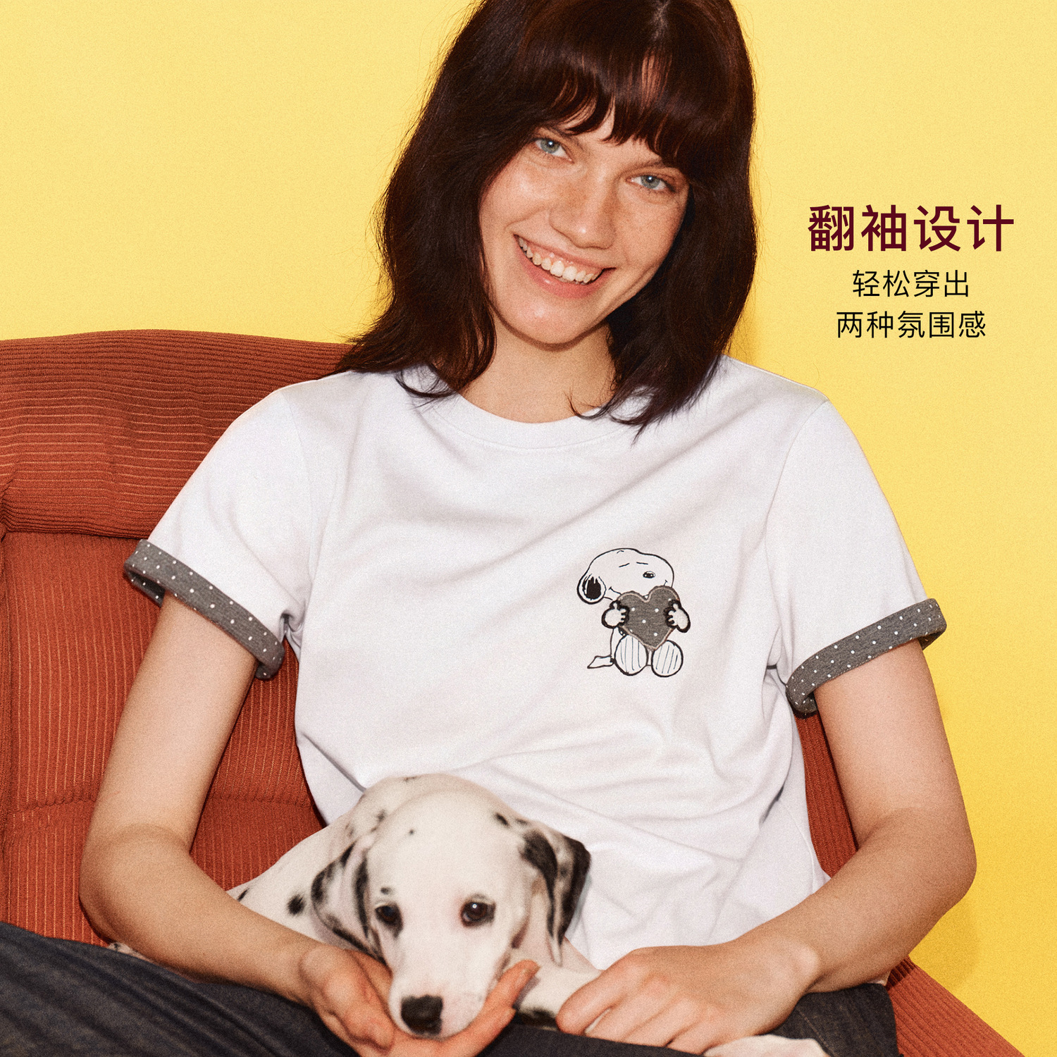 PCLP×SNOOPY联名复古史努比波点贴布绣正肩男装T恤【达人专属】