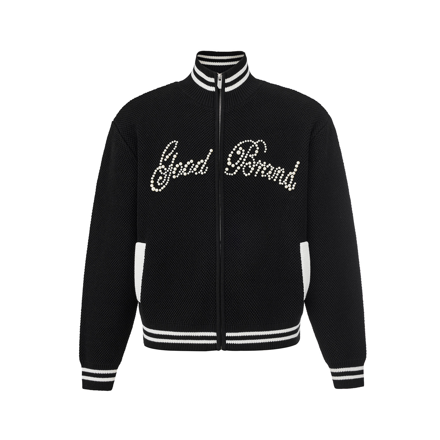 GB-GOODBRAND 2025FW 珍珠花体标语轻奢毛织棒球夹克 男女同款