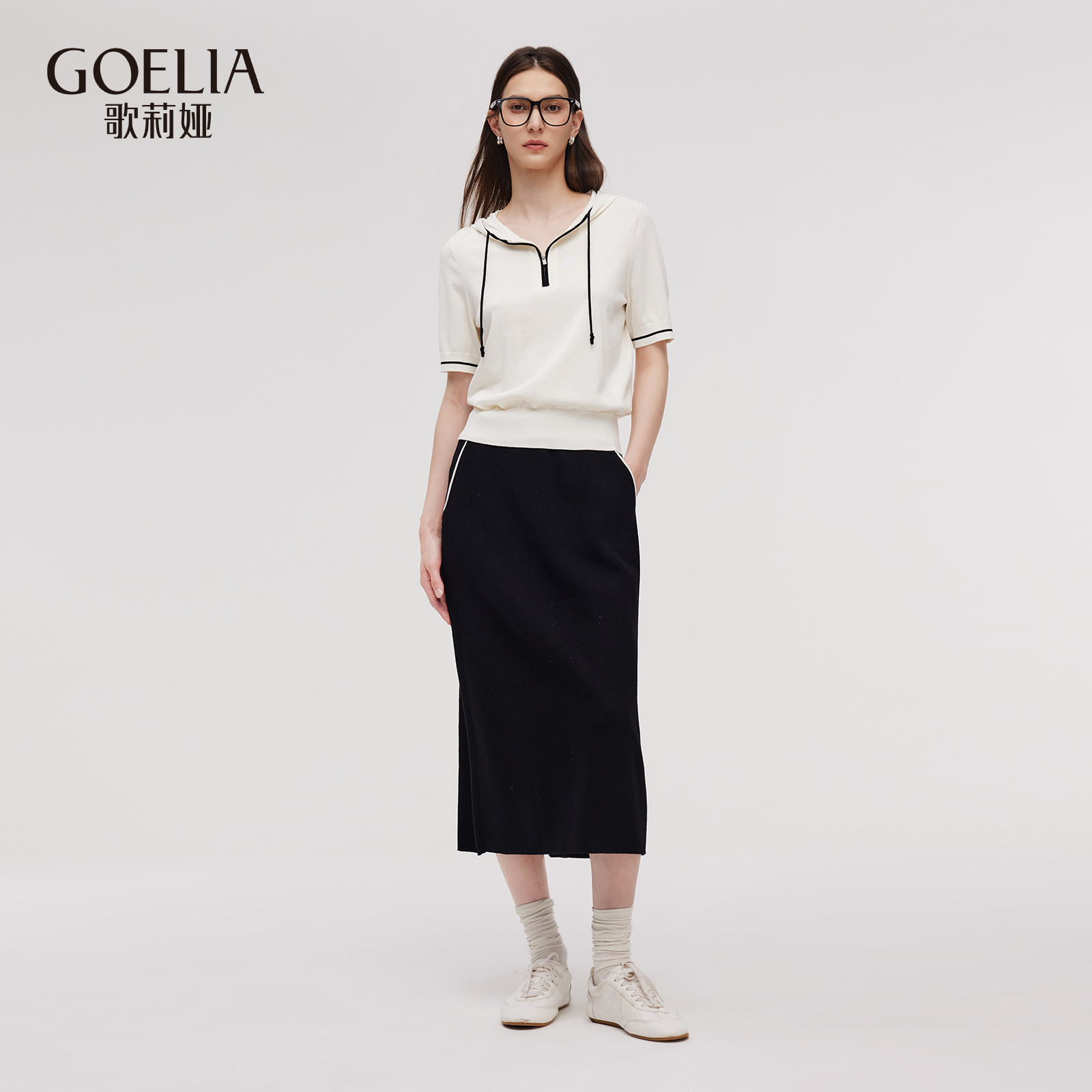 【专享】歌莉娅 夏季新品  毛织连帽上衣+半裙1E6CAA0V0