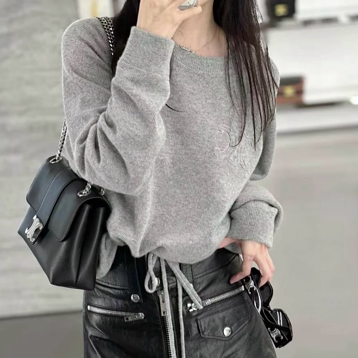 未使用 Celine/思琳 凯旋门刺绣系带羊毛毛衣 S码 O00647