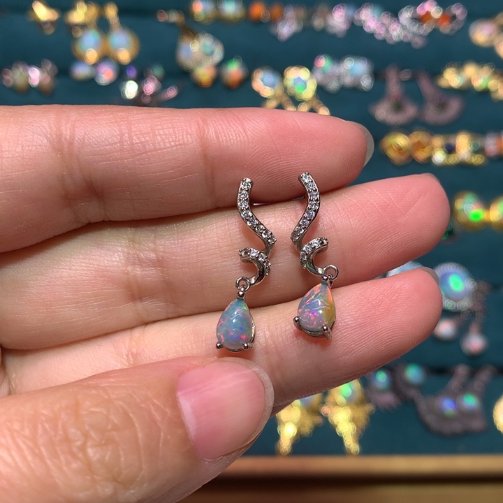 银S925镶嵌欧泊耳钉款式一**一