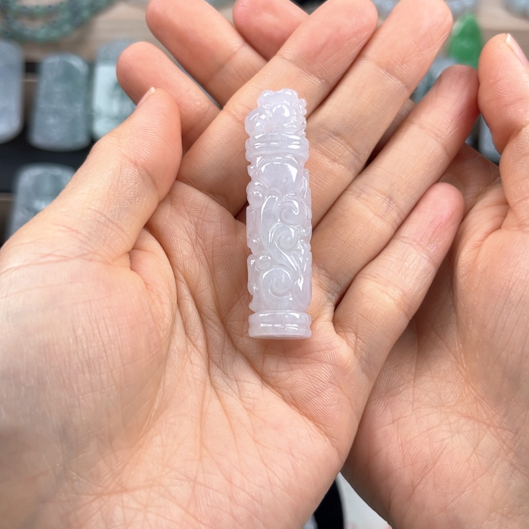 翡翠颈饰未镶嵌龙柱缅甸A货天然翡翠