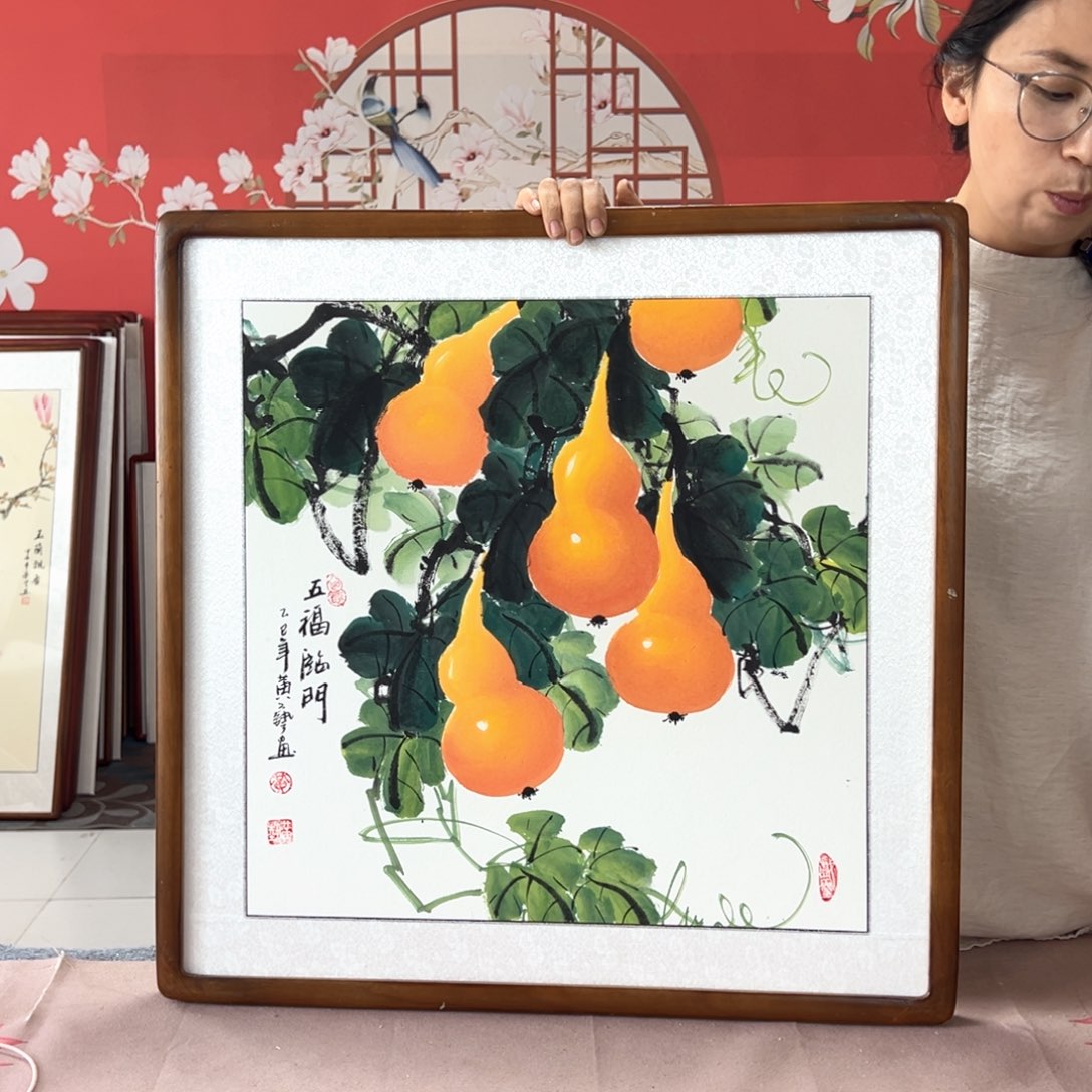 国画手写手绘带框包邮62✖️62国画作品