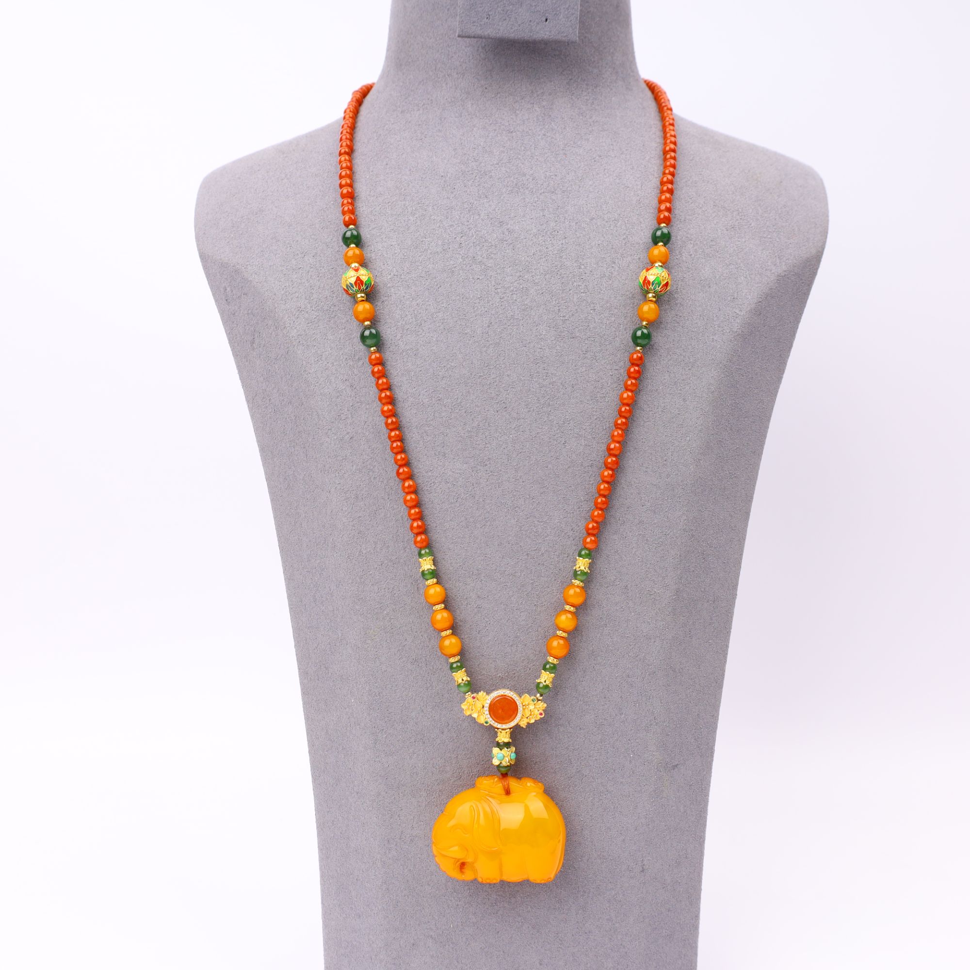 【心如珠宝甄选】蜜蜡 南红 和田玉大象项链XK02474