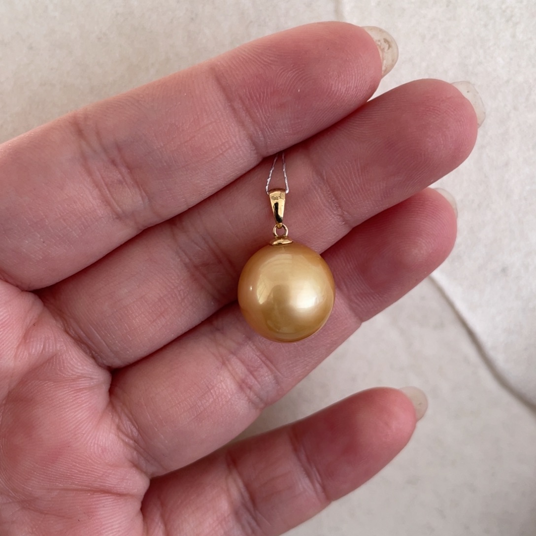 海水珍珠吊坠(不含链)18K金镶嵌12-13mm