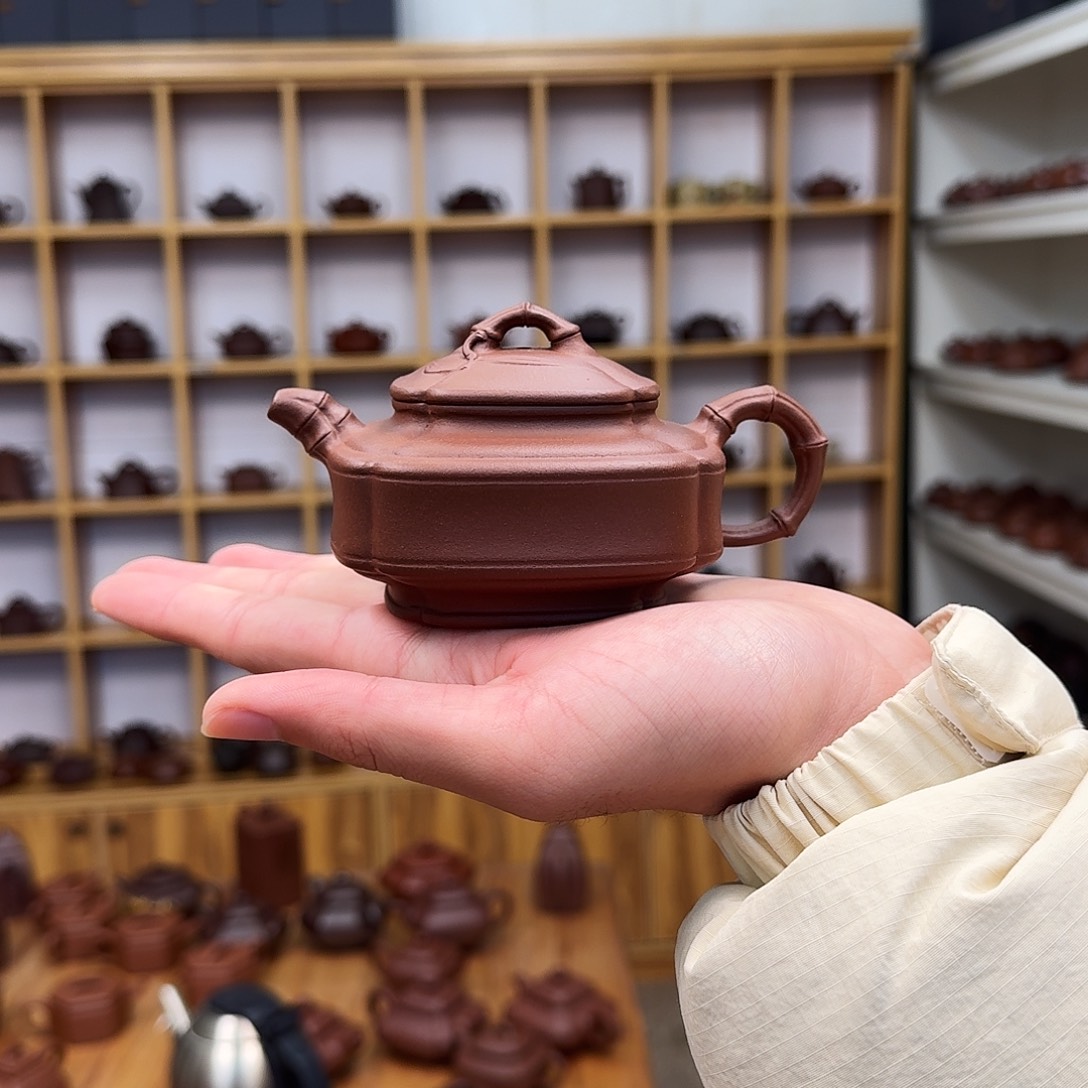 紫砂茶壶四方竹鼓200cc