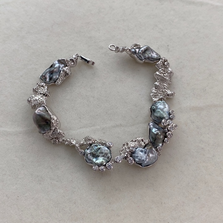 银S925镶嵌手链海水珍珠