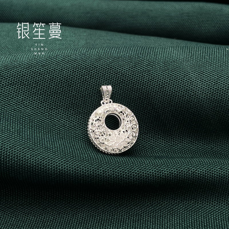 吊坠足银 凯贵银楼 非遗手工莲花平安扣 足银吊坠 DZ07