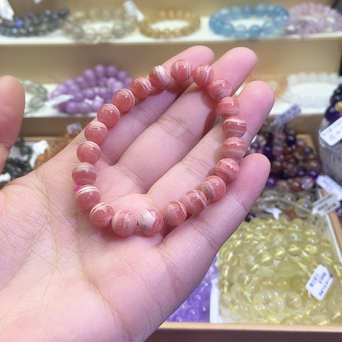 菱锰矿（红纹石）手链未镶嵌红纹石9