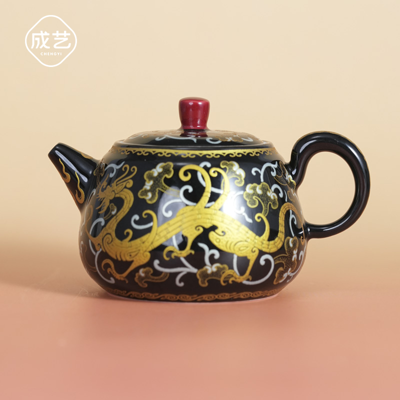 金银龙戏珠拓香壶中式描金高温瓷泡茶壶高档喝茶茶具