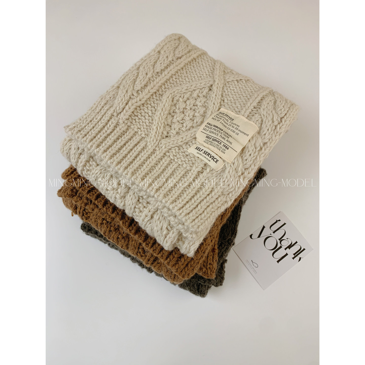 ins风贴标字母印花时尚百搭绞麻花针织毛线围巾保暖防寒护颈围勃