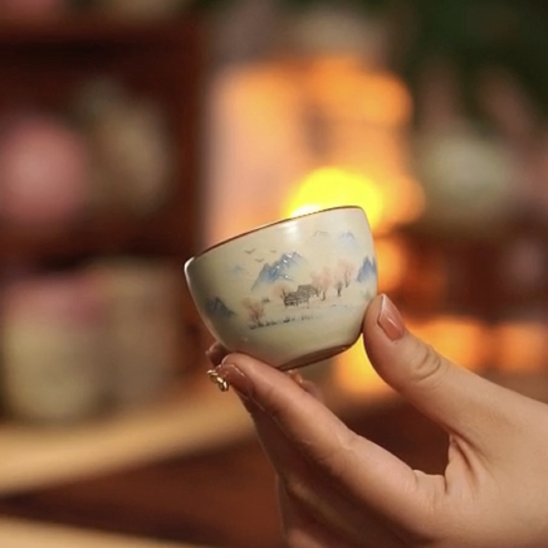 圆底杯山水客杯开片60毫升