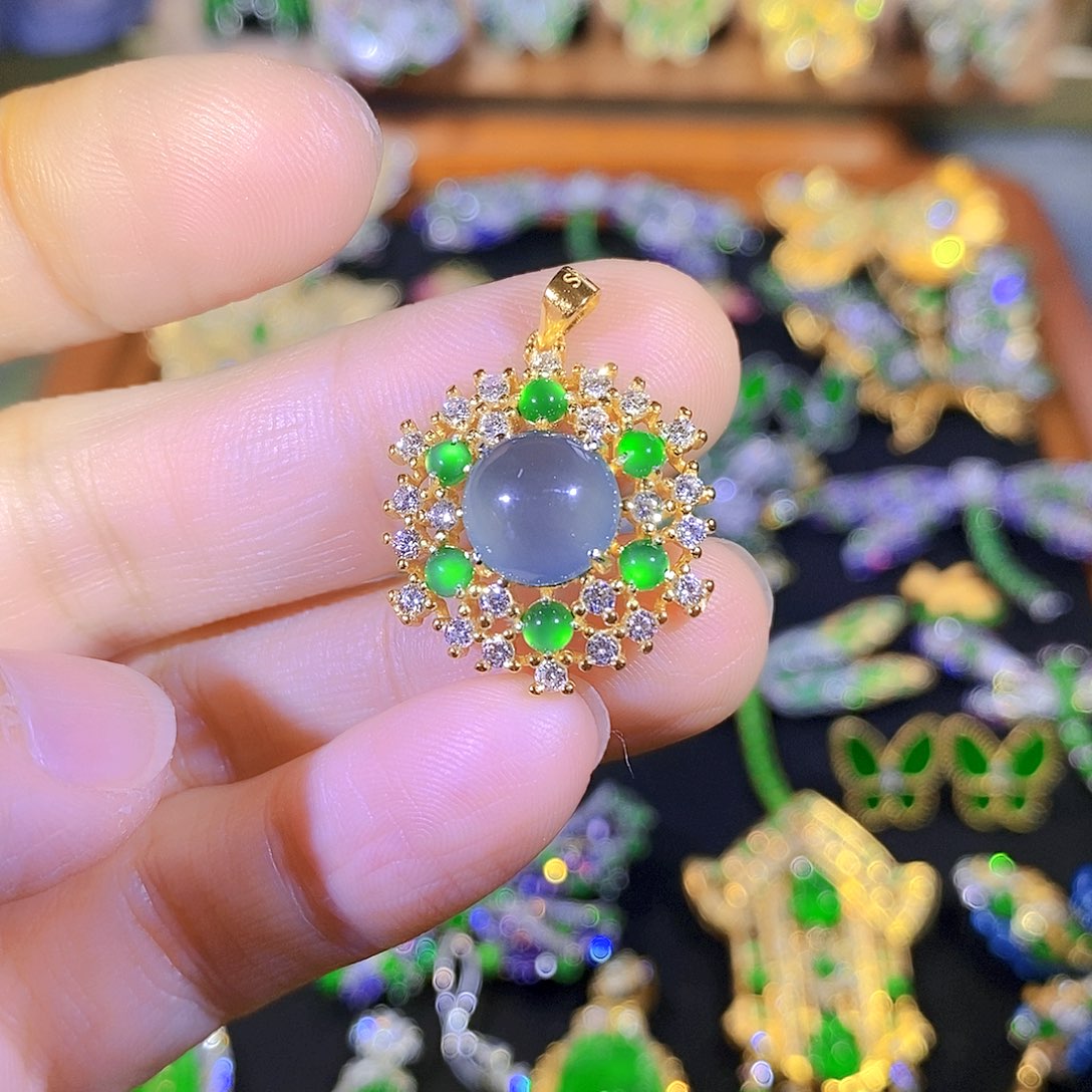 吊坠(不含链)银S925镶嵌翡翠