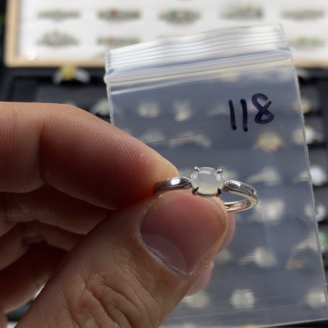 翡翠银S925镀金镶嵌戒指118