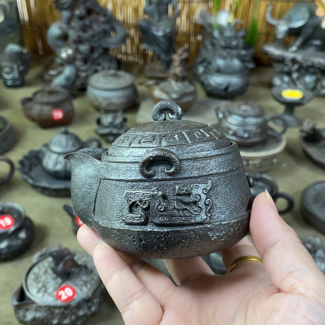 宝瓶全手捏柴烧茶器