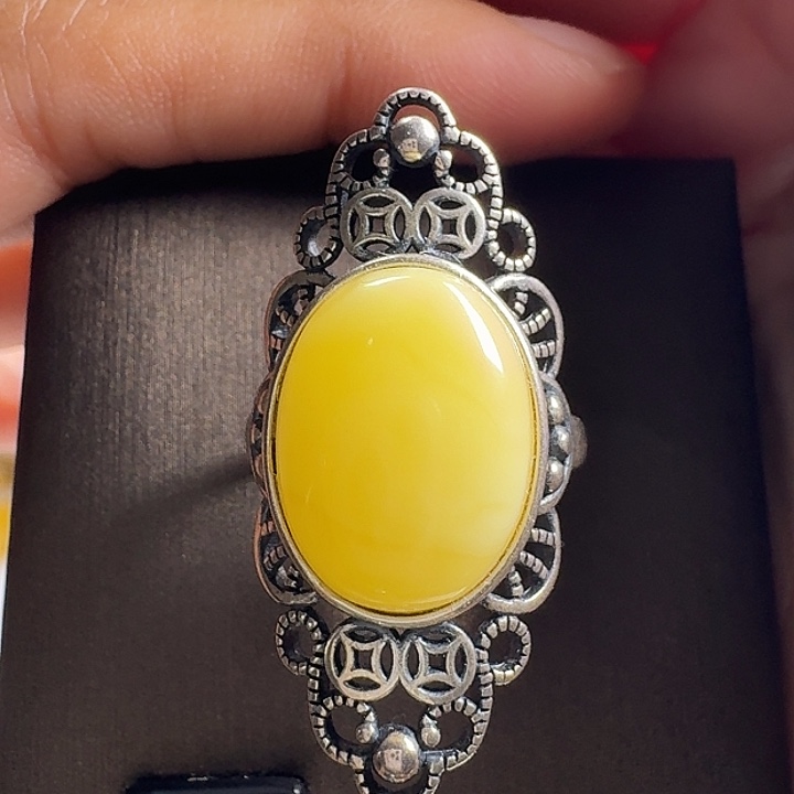 蜜蜡银S925镶嵌戒指戒指