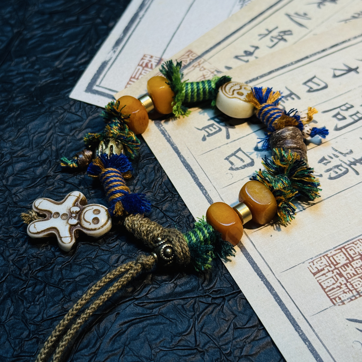 纯铜木质手链 镶嵌手绳手串民族风手作粉红男女通用金色银色手链