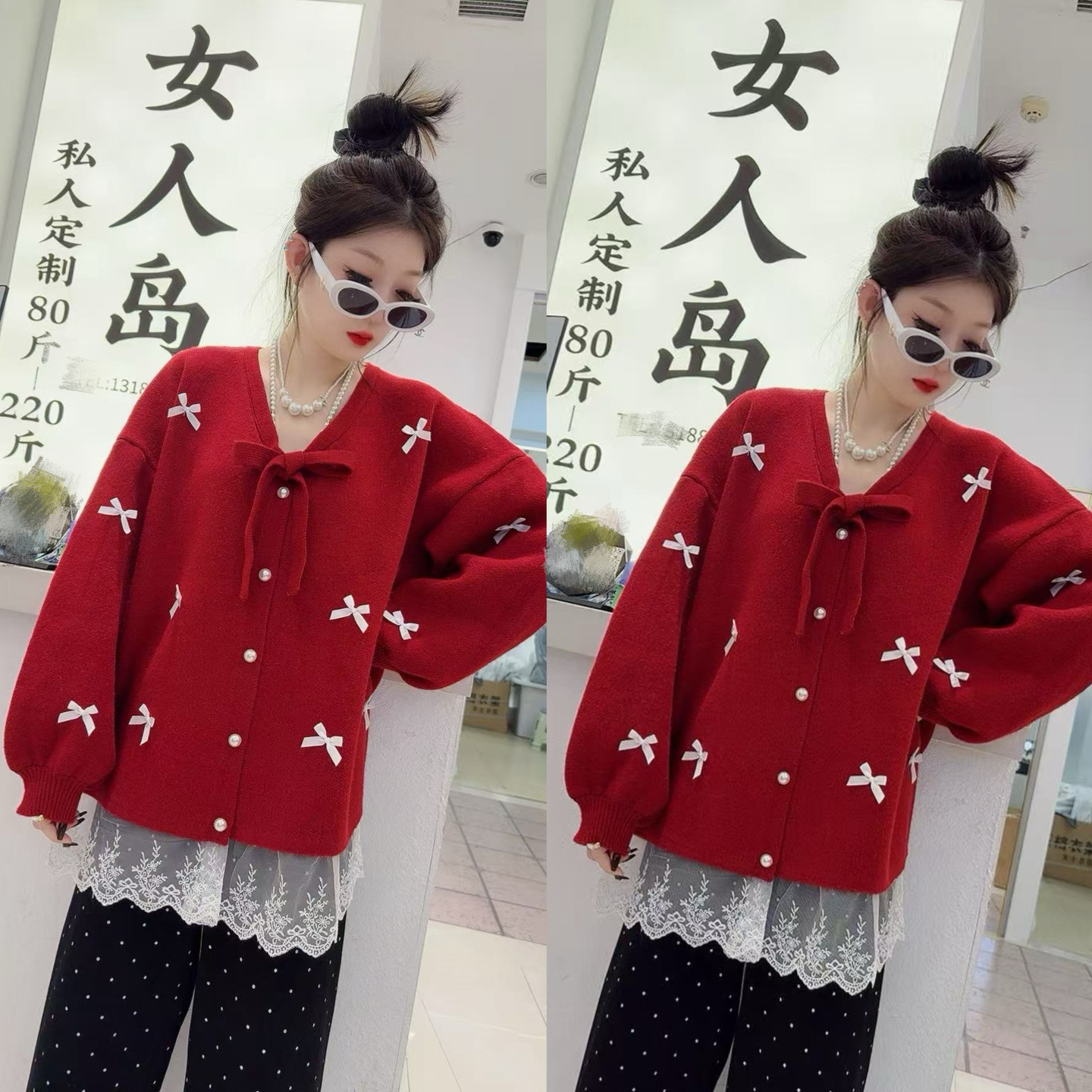 022蝴蝶结可爱毛衣开衫（衣长76左右）