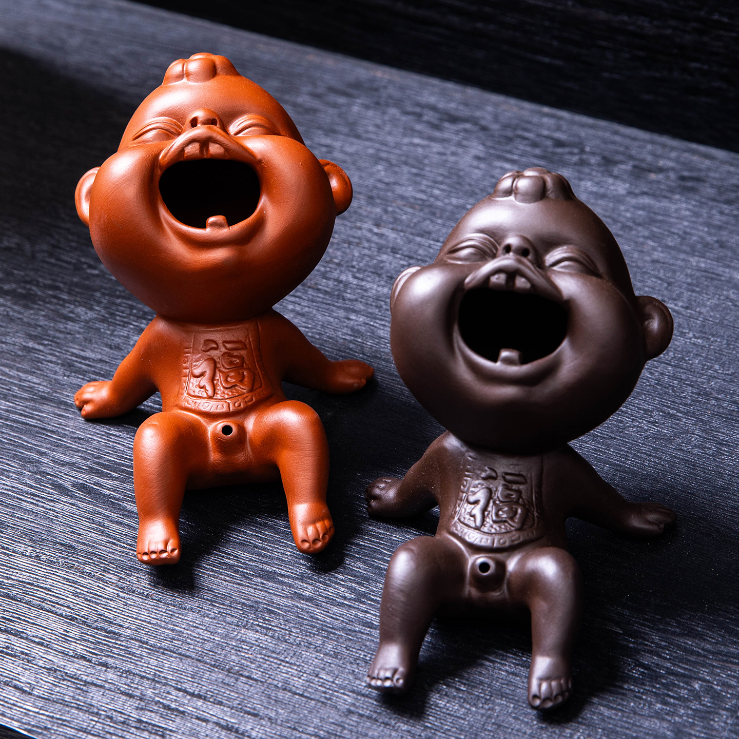 精品紫砂茶宠摆件可定制可养喷水尿童创意茶盘娃娃撒尿娃礼盒装