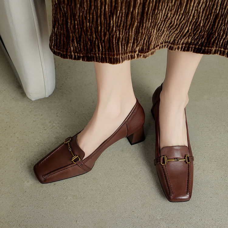 【成都●手工定制】深口单鞋2025年春季简约粗跟拼接纯色