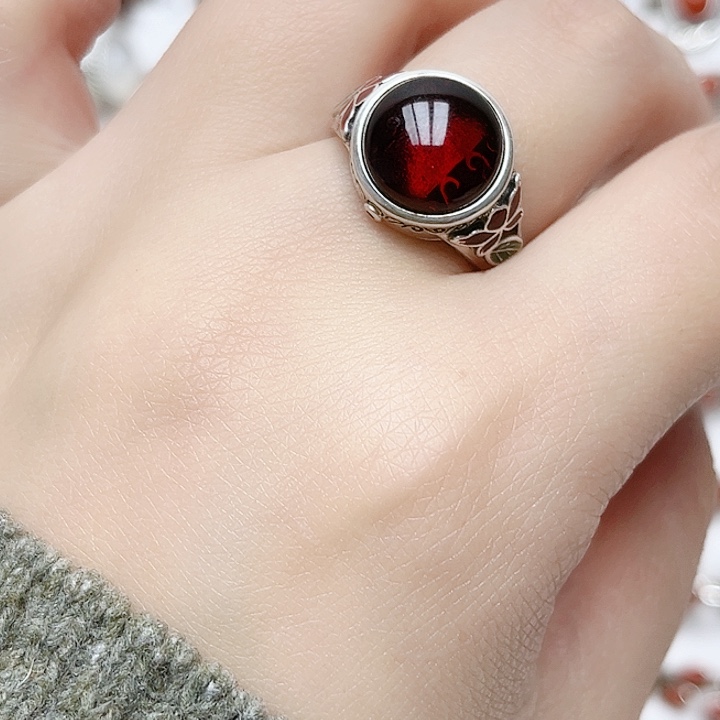 血珀戒指银S925镶嵌天然