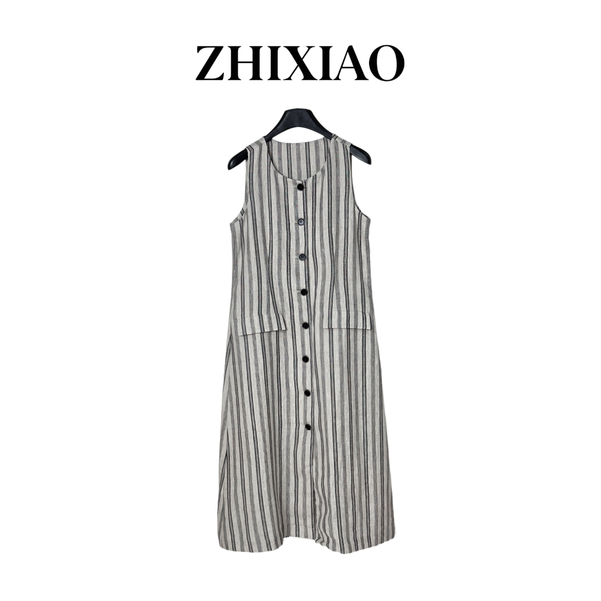 【ZHIXIAO】夏季新款：无袖竖条纹连衣裙6311