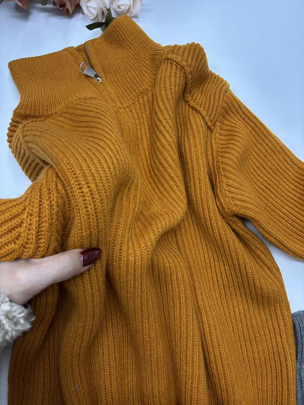 （玉姐家）秋冬新款时尚百搭加厚羊毛拉链套头毛衣f1941 J022338