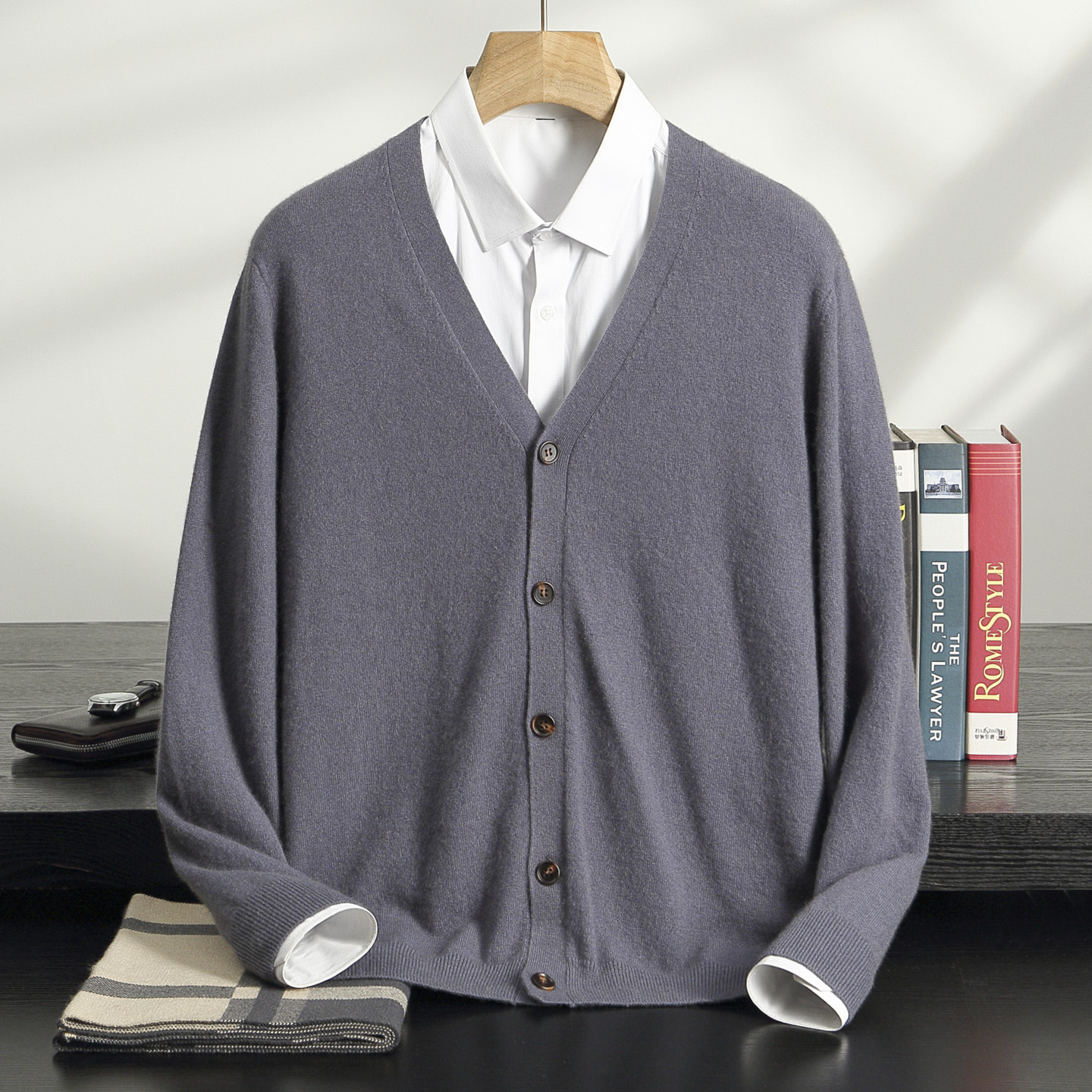 【不议价】男士山羊绒时尚休闲330克12针厚款平面V领针织羊绒开衫