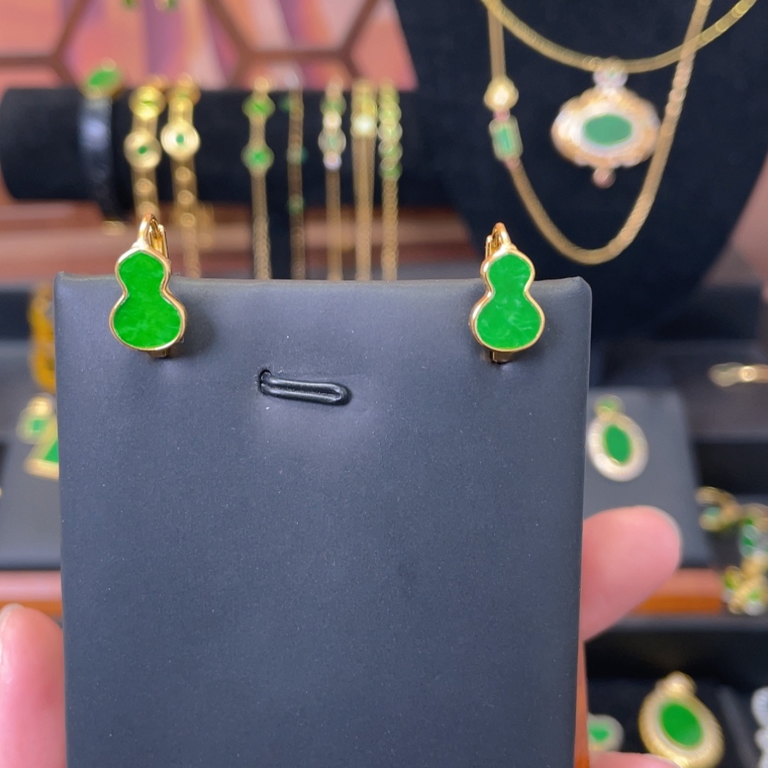翡翠银S925镀金镶嵌耳饰