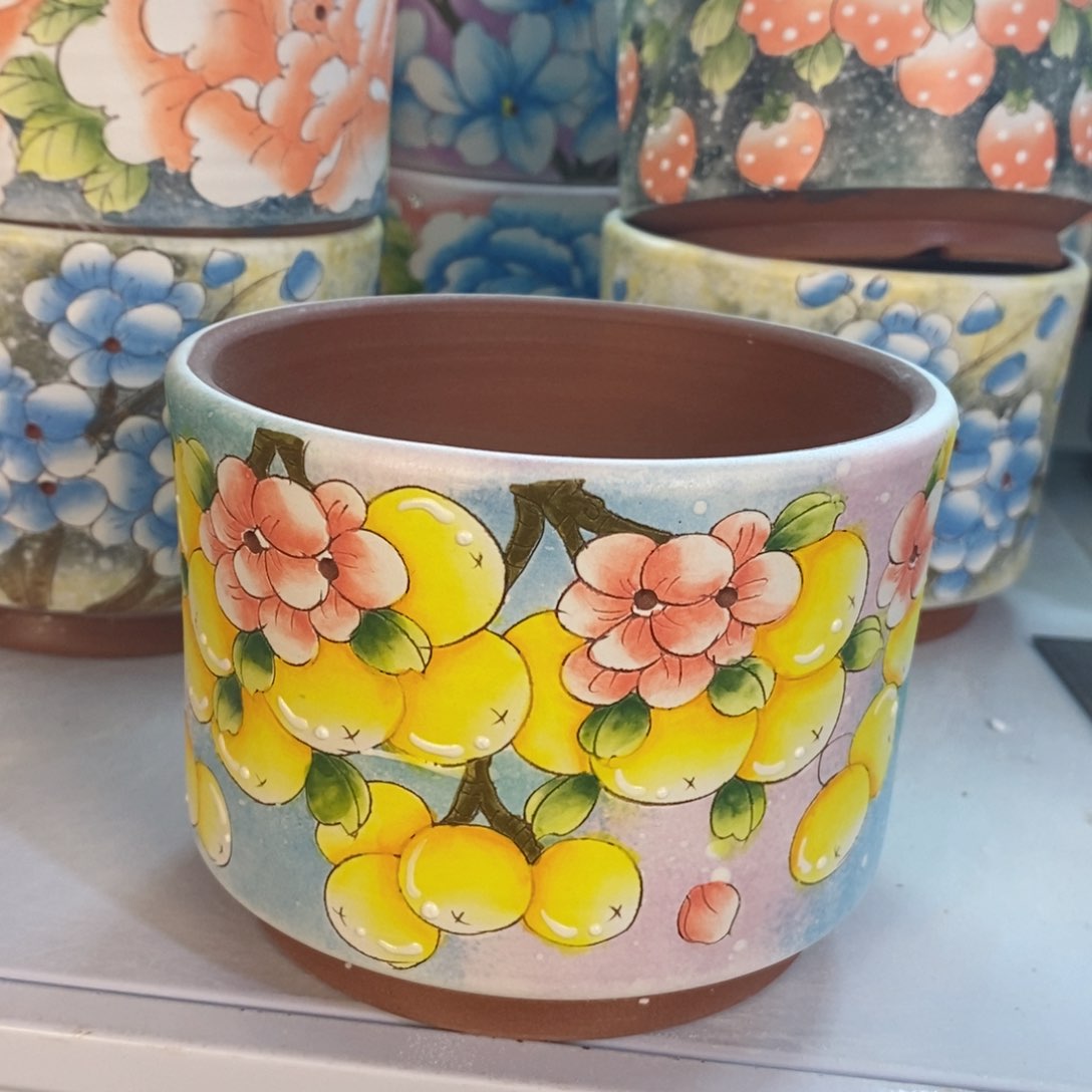 紫砂花盆红陶手绘花盆