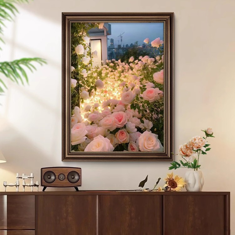 美式花卉玄关挂画欧式客厅装饰画法式餐饭厅走廊壁画高级感油画