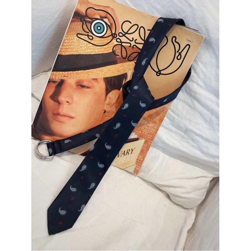 威廉威 男女同款【T.B腰带领带】精致定制腰果花深宝蓝两用腰带PD04